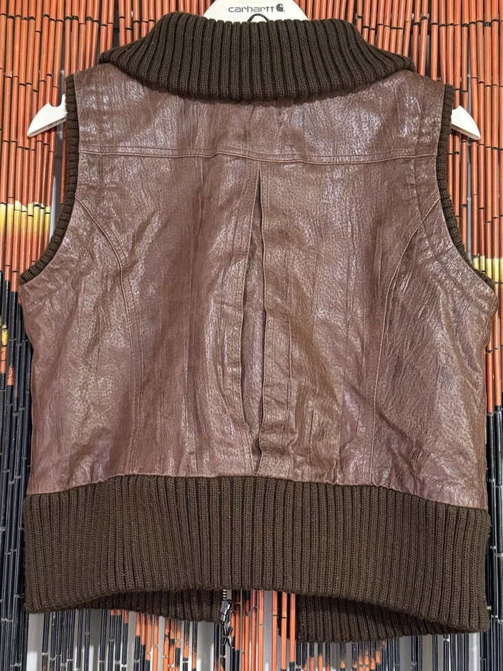 Chaleco de Cuero Hurley Marrón - Cremallera Cuello Tortuga - Otoño Mujer’s Talla Grande Foto 4 de 4