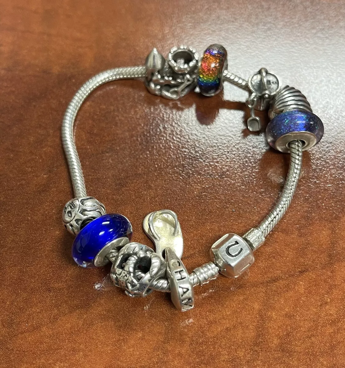 Chamilia Beach Theme Bracelet With 8 Chamilia Charms 7.5
