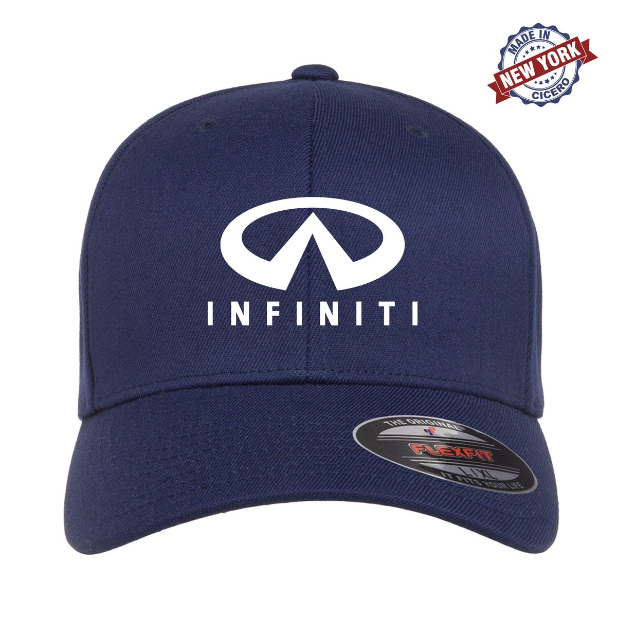 【ILLEDIT】 INFINITY EMBLEM BALL CAP NAVY Infiniti Logo Embroidered Flexfit Fitted Baseball Cap Hat