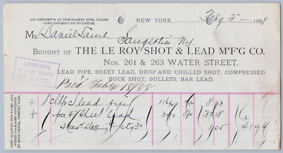 1888 Le Roy Shot & Lead Mfg Co Billhead New York Lead Pipe Sheet Lead Bullets