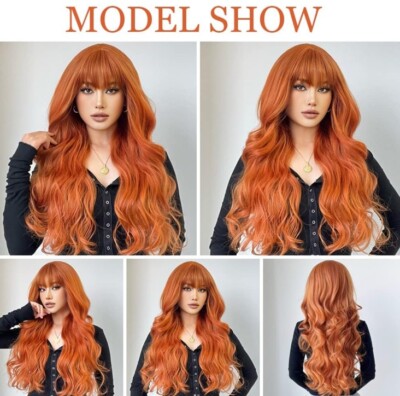 OUFEI Synthetisches Long Wavy Orange Perücke 