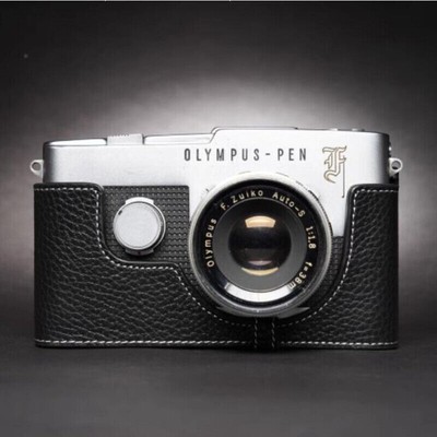 Genuine Real Leather Half Camera Case Bag Cover for Olympus PEN F Film Camera
