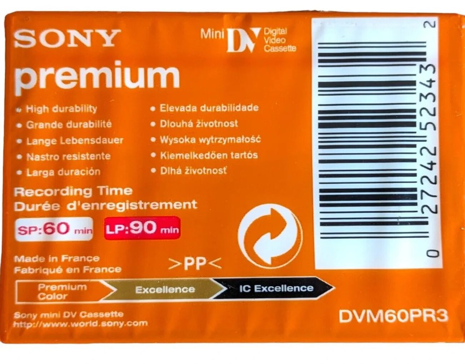 1x Sony Premium Mini DV MiniDV Cassette Tapes Sony DVM60PR3 DVM60