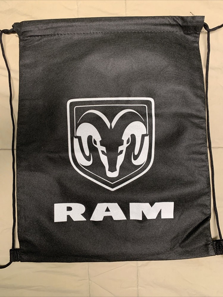 RAM Drawstring Book Sports Bag Cinch Backpack Nylon Gym Bag Black 12”x 16” Dodge