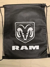 RAM Drawstring Book Sports Bag Cinch Backpack Nylon Gym Bag Black 12”x 16” Dodge