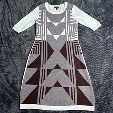 Women's Allison Brittney Geometric Stretch Sweater Dress Ivory/Brown Size Small