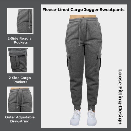 Women Heavyweight Fleece-Lined Cargo Jogger Sweatpants (Size:S-2XL)FREE SHIP NEW - Picture 9 of 22