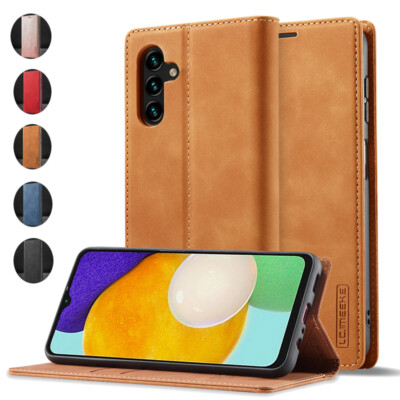 Genuine Leather Wallet Case Magnetic Flip Cover for Samsung Galaxy A15/A35/A55