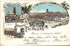 PC SWITZERLAND, SOUVENIR DE FRIBOURG, Vintage LITHO Postcard (b29518)