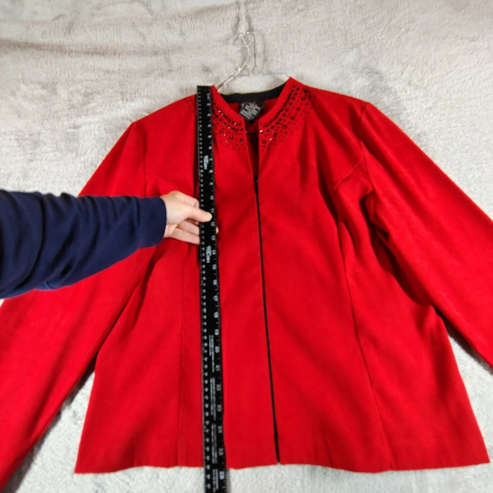 复古 80 年代 R&K Originals 女式 14 红色串珠领拉链西装外套 — 第 2/4 张图片