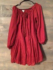 Umgee Dress elastic neckline with tie tassels Size S Bell Sleeves burgundy