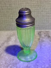 Anchor Hocking Block Optic Uranium Green Footed Salt or Pepper Shaker