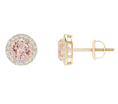 14k Solid Gold Morganite & Diamonds Stud Earrings Round Cut 1.06 Ctw Lover Gift