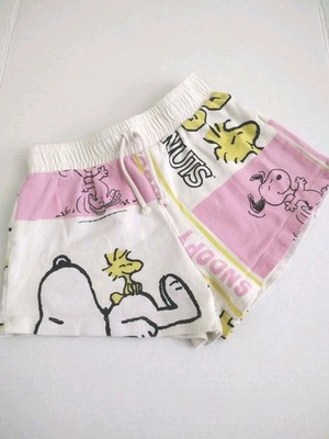 Zara Peanuts Girls Size 10 Shorts Snoopy Woodstock Cotton 140 Pull On Pink White
