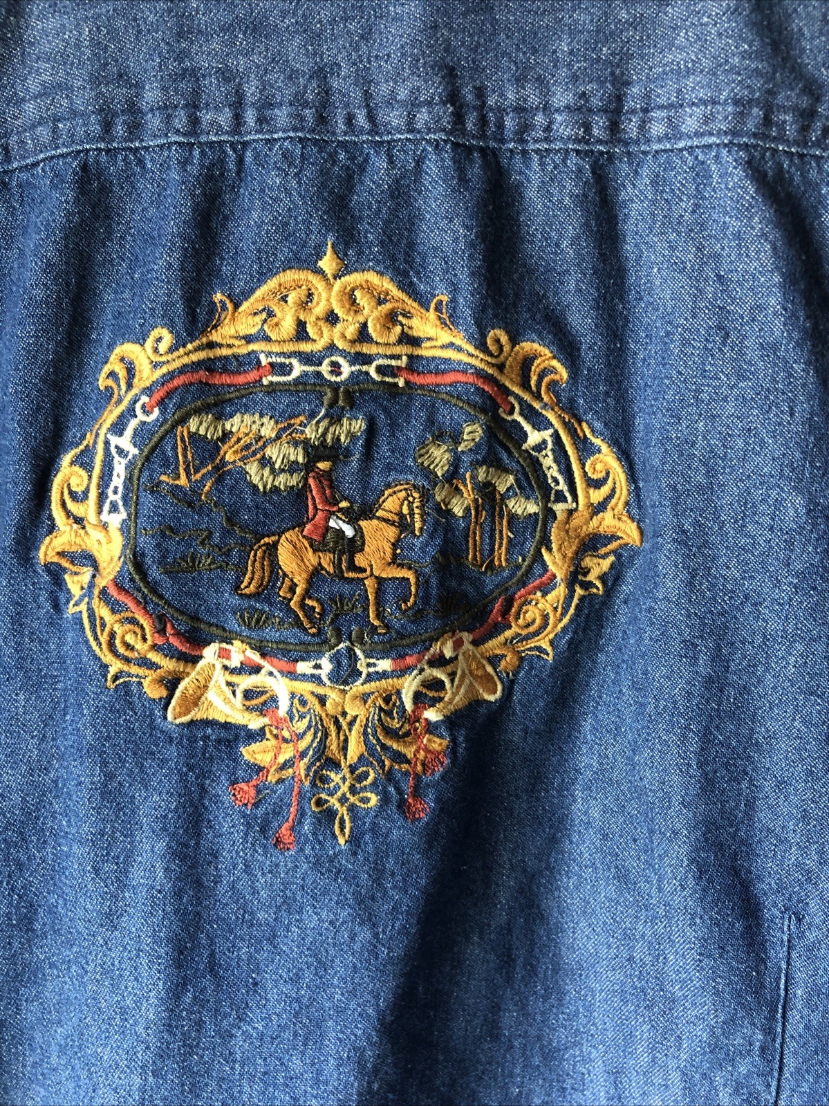 Vintage White Stag Denim Horse Equestrian zip Up Shirt Jacket / Women’s XL