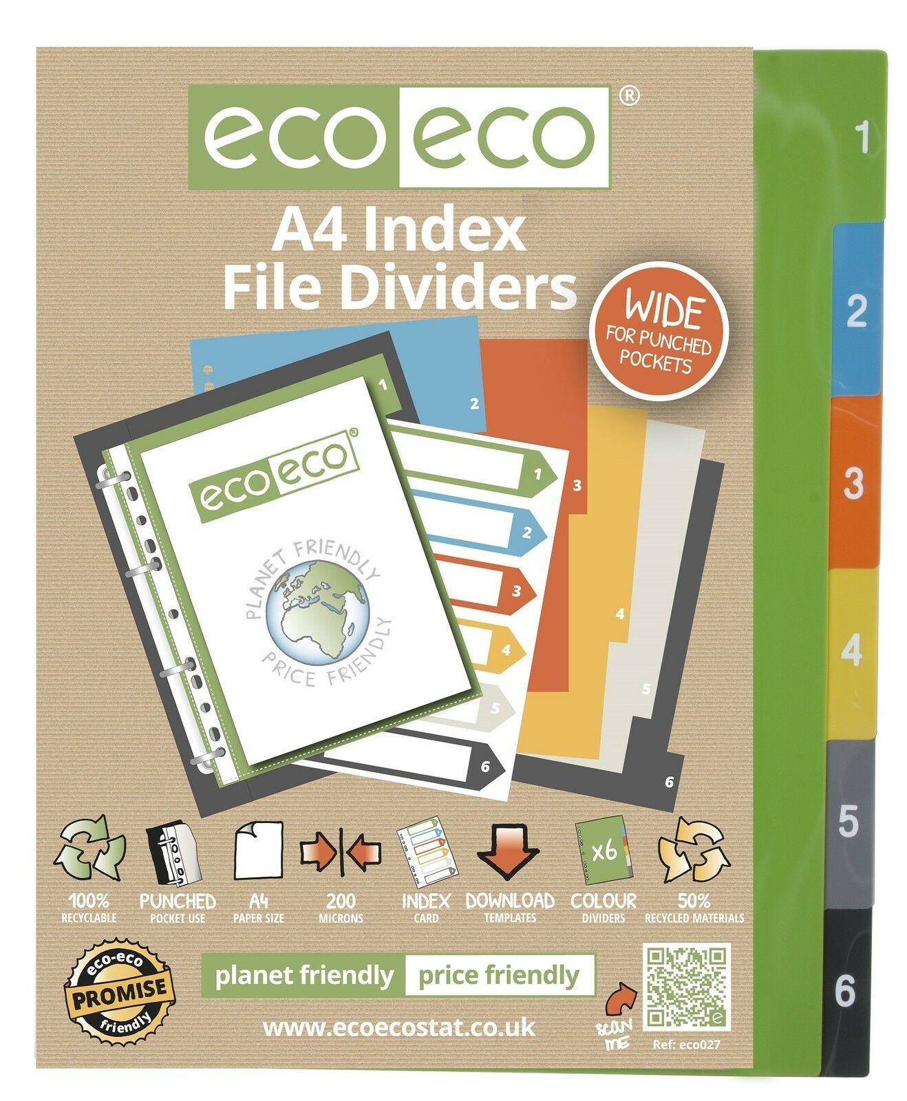 A4 1-6 File Dividers For Ring Binders Index Extra Wide 50% Recycled Material