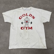 Vintage Golds Gym Tee T Shirt Mens Size Large White Worn Workout Lifting