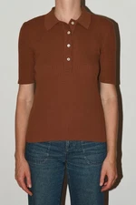 A.P.C. Brown Noisette Pima Cotton Ribbed Polo Top Size S