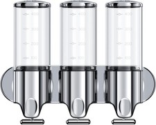 Stainless Steel Drill Free Triple Wall Mount Soap Dispenser Set Shower Bathroom