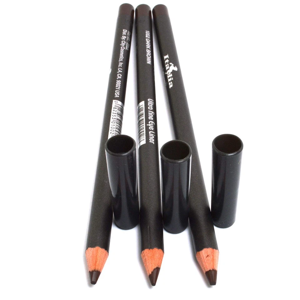 Italia Deluxe Dark Brown Ultra Fine Eyeliner Pencil Set 3 Pcs Makeup Kit Foto 2 de 3