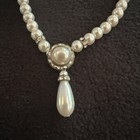 Vintage Faux Pearl & Rinestone Necklace With Faux Pearl Pendant 9" — photo 2