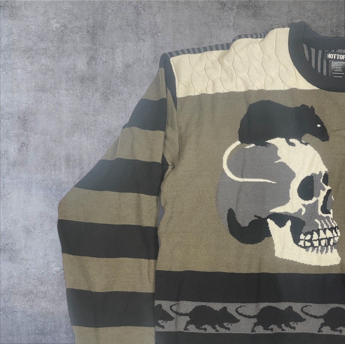 Hot Topic Rat Skull Grunge Patchwork Sweater Mens L Gothic Y2K 