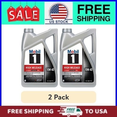 (2 pack) Mobil 1 High Mileage Full Synthetic Motor Oil 10W-40, 5 Quart