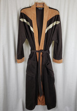 Pierre Cardin Brown Velour Wrap Bath Robe Mens OS Striped USA Smoking Jacket 70s