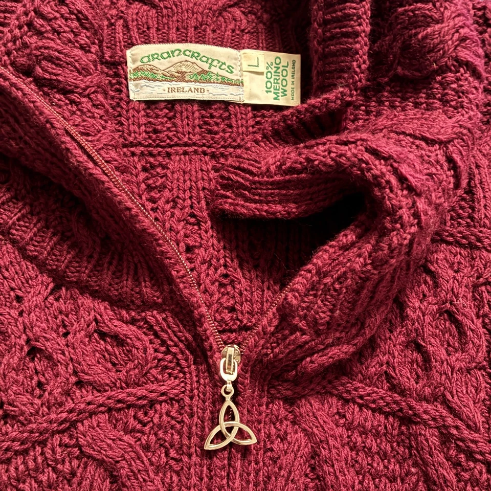 Cárdigan largo suéter de lana merino Aran Crafts Ireland para mujer L cremallera tejido abrigo Foto 4 de 4