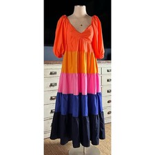 NWT New $230 Anthropologie Farm Rio Colorblocked Tiered Bohemian Maxi Dress XS