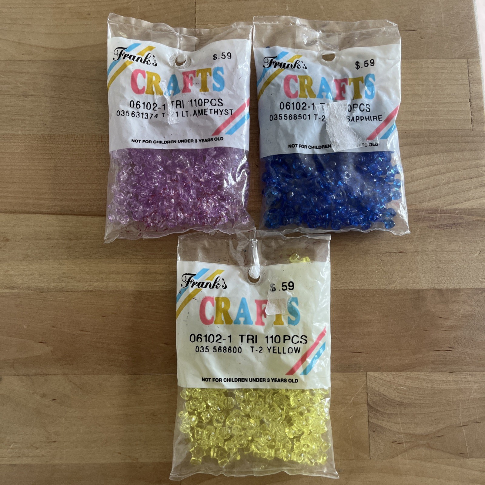 Vintage NIP Sealed Craft Products Lot 3pc Tri-Bead Amethyst Sapphire Blue Yellow