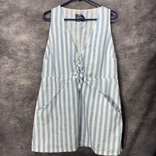 Reformation 100% Linen Striped Mini Dress Size XL Blue White Sleeveless Coastal