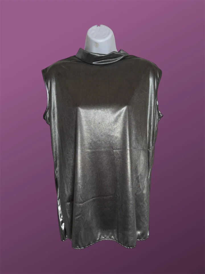 Top de fiesta discoteca vintage plateado/metálico con cuello falso, años 90’s Foto 2 de 4