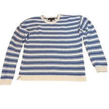 Joseph A Striped Textured Sweater Blue White Knit Pullover Women's Small
