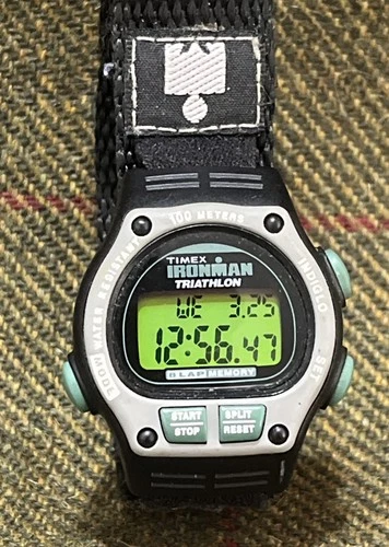 Vintage Timex Ironman Triathlon Mid Size 32mm 8 Lap Indiglo Watch Works 90s Rare