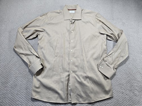 Eton, Eton Shirt Mens 17.5 44 Beige Tan Contemporary Fit Long Sleeve Cotton Dress Twil