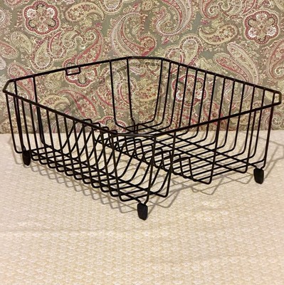 Black Rubber Coated Wire Kitchen Sink Counter Drying Rack 14-1/2 x12-3/4''Vtg MCM