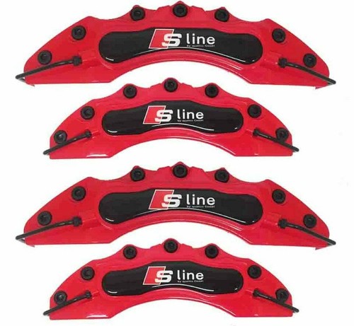 4x ABS PLASTIC For Audi S Line Brake Caliper Covers Set Kit Red + SILICONE - Picture 3 of 7