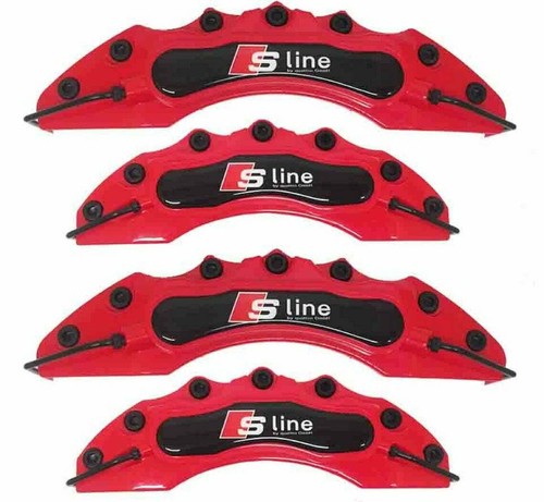 4x AUDI S Sline brake caliper covers set kit front & rear Red A3 A4 A5 A6 Q7 Q5  - Picture 1 of 5