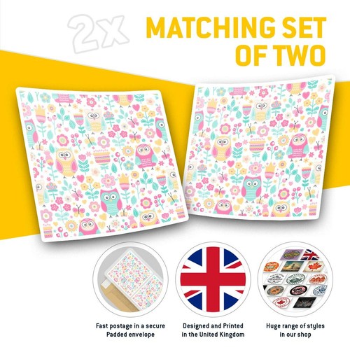 2 x Square Stickers 10 cm - Owls & Flowers Pattern Pink Bird #45965 - 第 2/9 張圖片