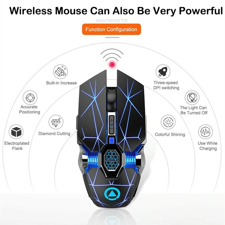 2.4G USB Gaming Mouse 1600DPI 7 Color LED Backlit Rechargeable Silent Mice - Image 4 of 4