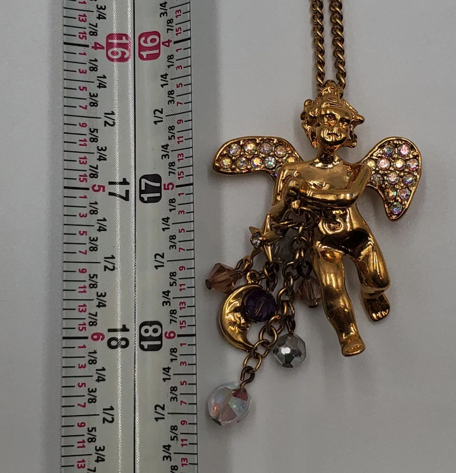 Collar Kirks Folly 32 pulgadas Tono Dorado Cristal Alas de Ángel Estrella Celestial Luna Cuentas Foto 3 de 4