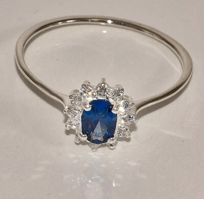 massiv Sterling Silber 925 Ring Cocktailring saphirblau und klare  Zirkonias - Bild 1 von 4