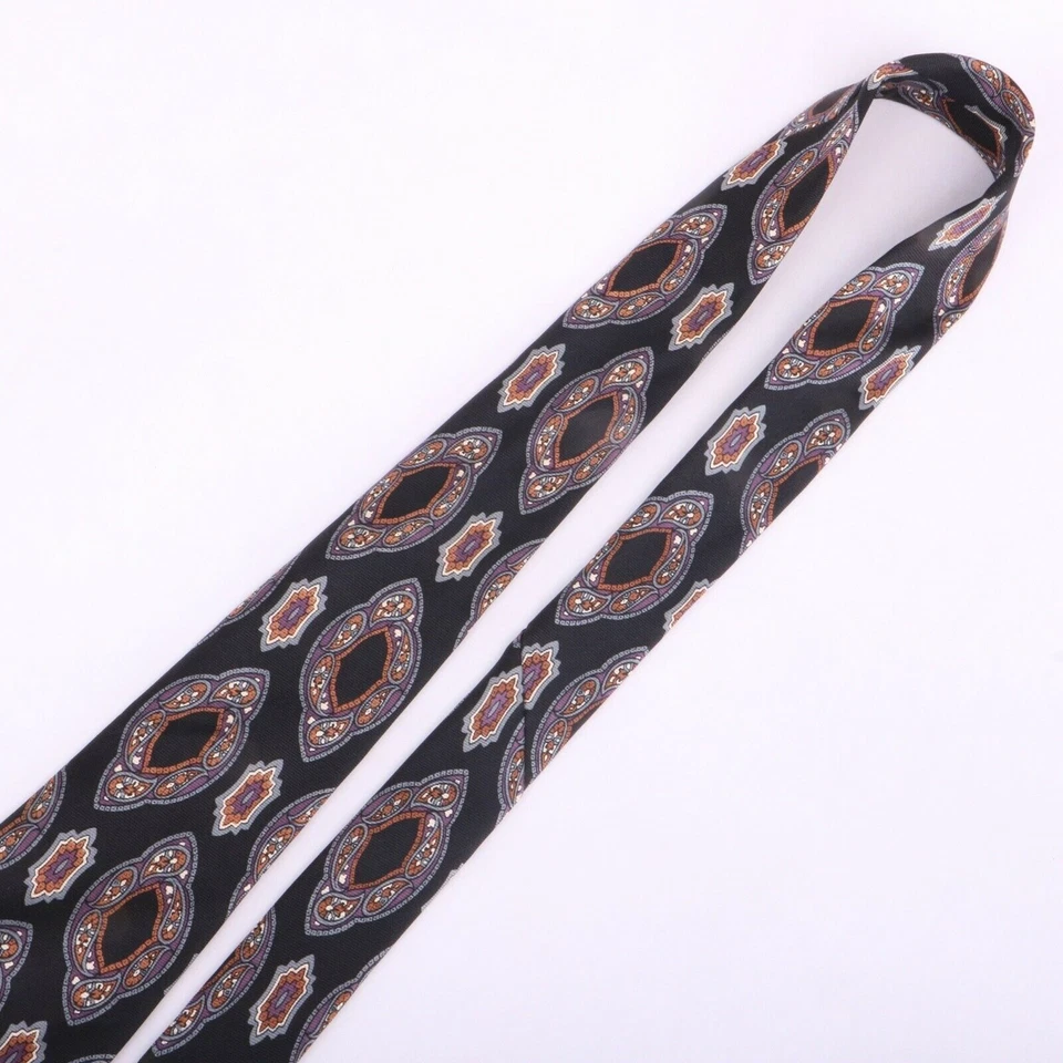 Corbata de seda Hardy Amies negra púrpura estampado cachemir Foto 4 de 4