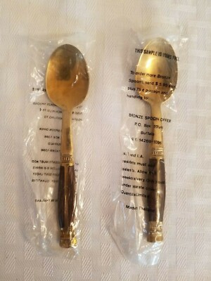 Vintage Set of 2 Solid Bronze Wood Demitasse Spoons Thailand new in package
