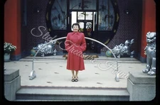 Woman Tiger Balm Garden Hong Kong 35mm Slide 1950s Red Border Kodachrome