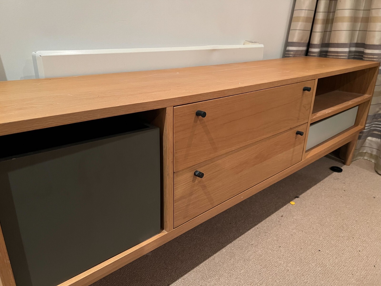 Made Solid Oak Media Unit & TV Stand, Good Condition, 175cm x 42cm x