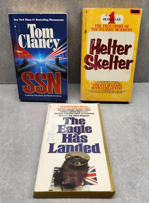 Lot of 3 Books - Tom Clancy, Helter Skelter, & The Eagle Has Landed Thriller