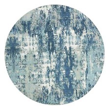 7'1" x 7'1" Blue Silk and Wool Hand Knotted Abstract Design Round Rug R75294
