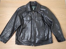 Vintage J Crew Jacket Mens Large Black Leather Full Zip Pockets 90s Biker Gang